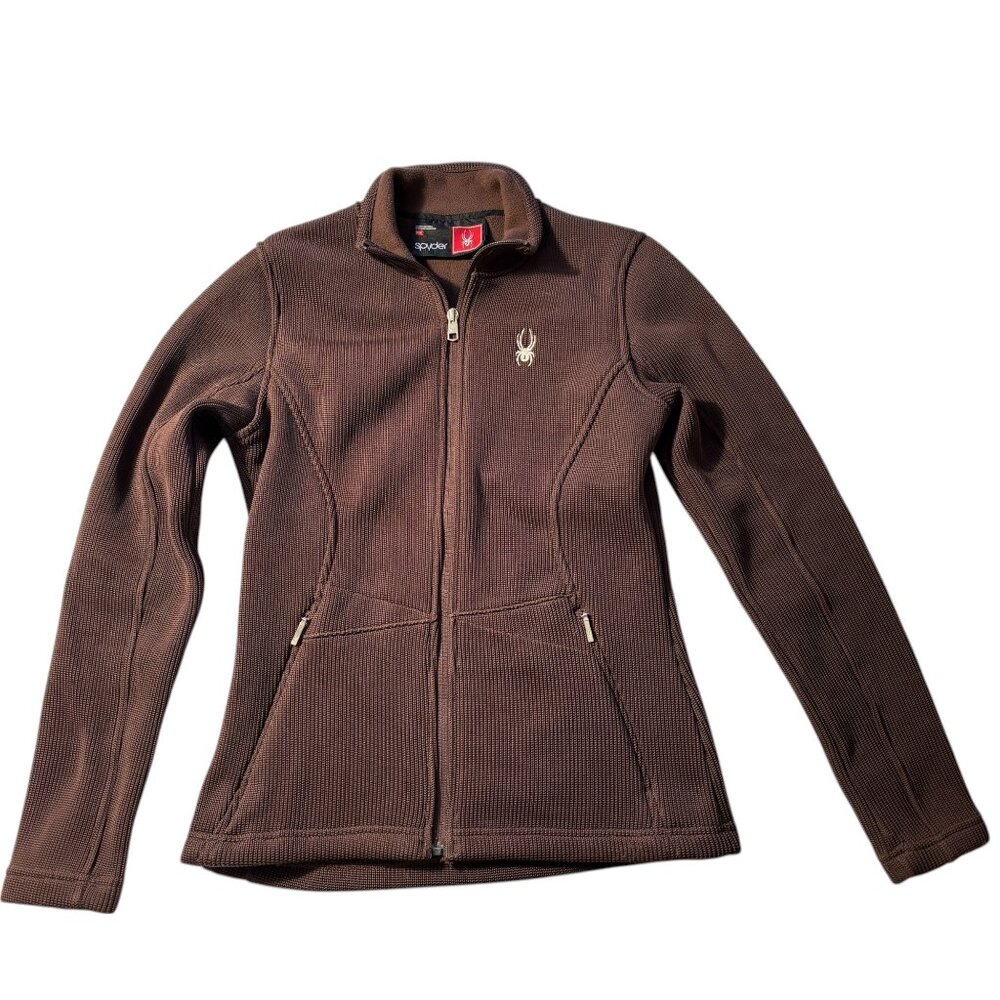 Spyder Women’s Soft Chocolate Brown Full Zip Knit Jacket Athletic Outdoor Medium